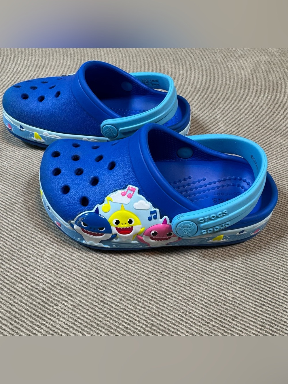 Baby Shark Crocs Blue Toddler Size 7 Good Condition